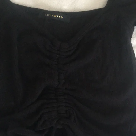 Revamped Rib Knit Ruched Crop Top - Black, Size Small - Picture 6 of 9